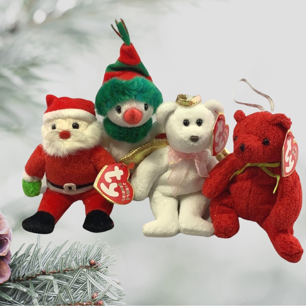 Vintage Ty Jingle Beanies Christmas Ornaments Santa Snowgirl Halo II Mistletoe